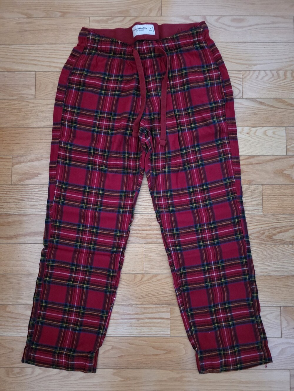 Abercrombie & Fitch Red Plaid Sleep Pants with Drawstring Waist, Medium Short